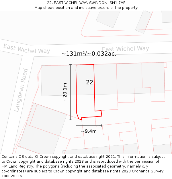 22, EAST WICHEL WAY, SWINDON, SN1 7AE: Plot and title map