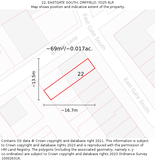 22, EASTGATE SOUTH, DRIFFIELD, YO25 6LR: Plot and title map