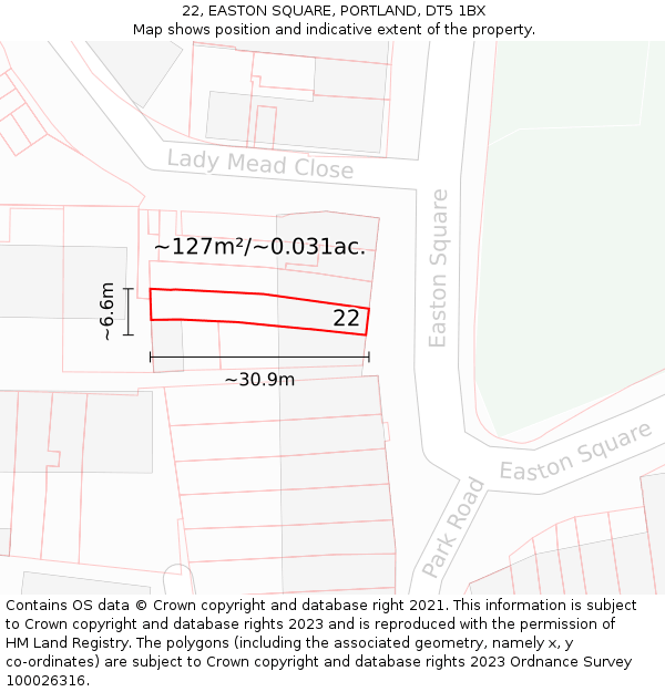 22, EASTON SQUARE, PORTLAND, DT5 1BX: Plot and title map