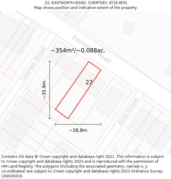 22, EASTWORTH ROAD, CHERTSEY, KT16 8DN: Plot and title map