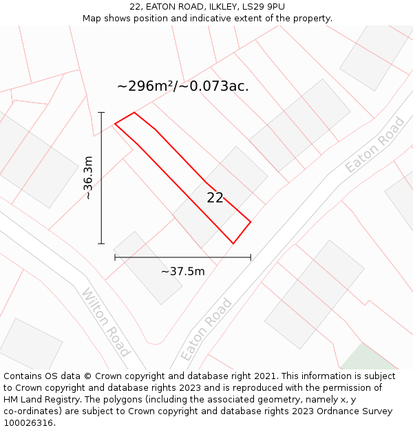 22, EATON ROAD, ILKLEY, LS29 9PU: Plot and title map
