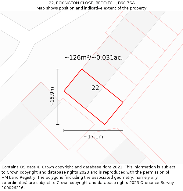 22, ECKINGTON CLOSE, REDDITCH, B98 7SA: Plot and title map