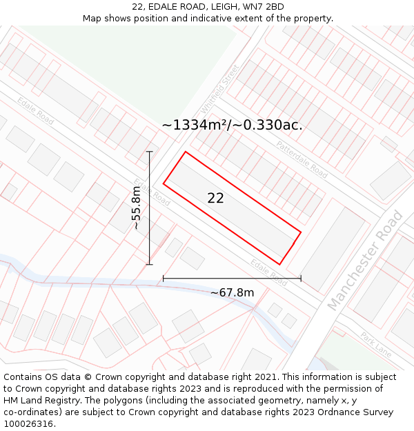 22, EDALE ROAD, LEIGH, WN7 2BD: Plot and title map