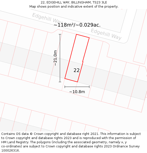 22, EDGEHILL WAY, BILLINGHAM, TS23 3LE: Plot and title map