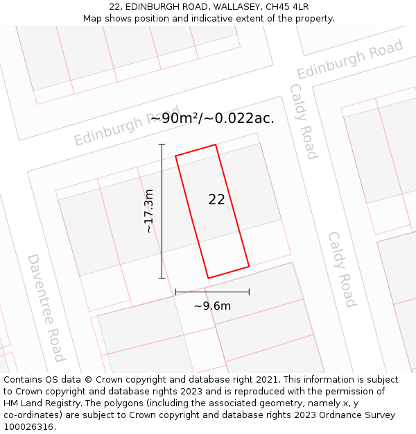 22, EDINBURGH ROAD, WALLASEY, CH45 4LR: Plot and title map