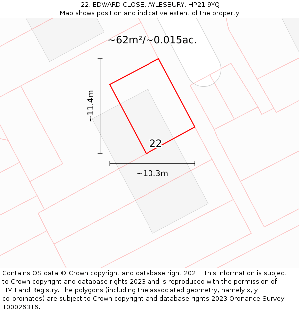 22, EDWARD CLOSE, AYLESBURY, HP21 9YQ: Plot and title map