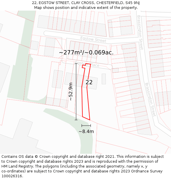 22, EGSTOW STREET, CLAY CROSS, CHESTERFIELD, S45 9NJ: Plot and title map