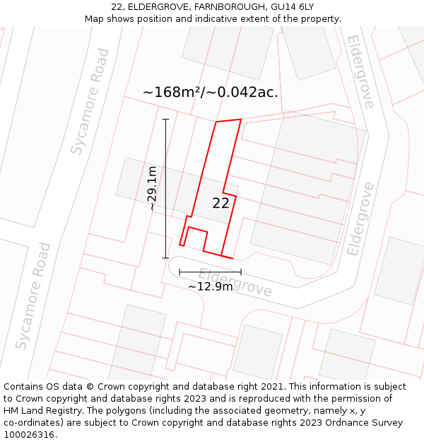 22, ELDERGROVE, FARNBOROUGH, GU14 6LY: Plot and title map