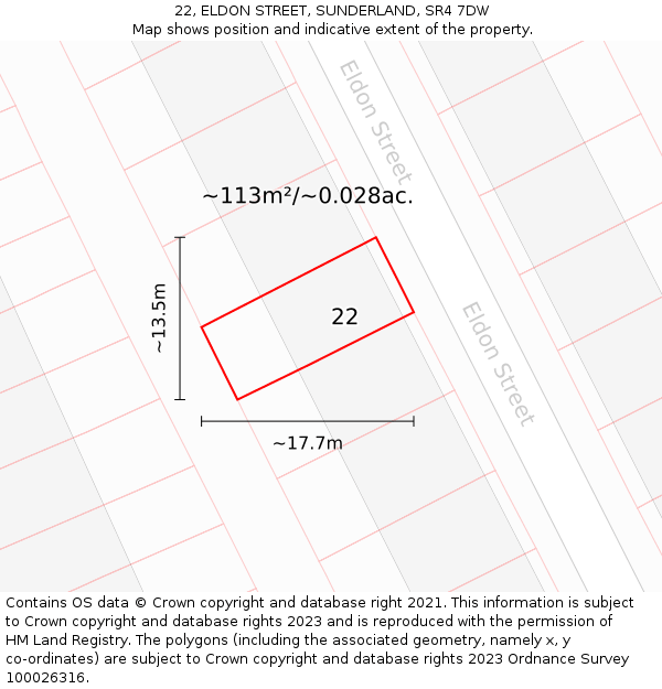 22, ELDON STREET, SUNDERLAND, SR4 7DW: Plot and title map