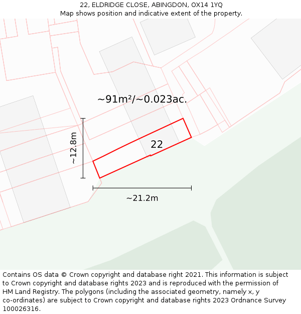 22, ELDRIDGE CLOSE, ABINGDON, OX14 1YQ: Plot and title map