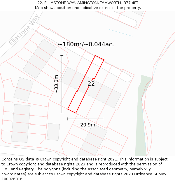 22, ELLASTONE WAY, AMINGTON, TAMWORTH, B77 4FT: Plot and title map