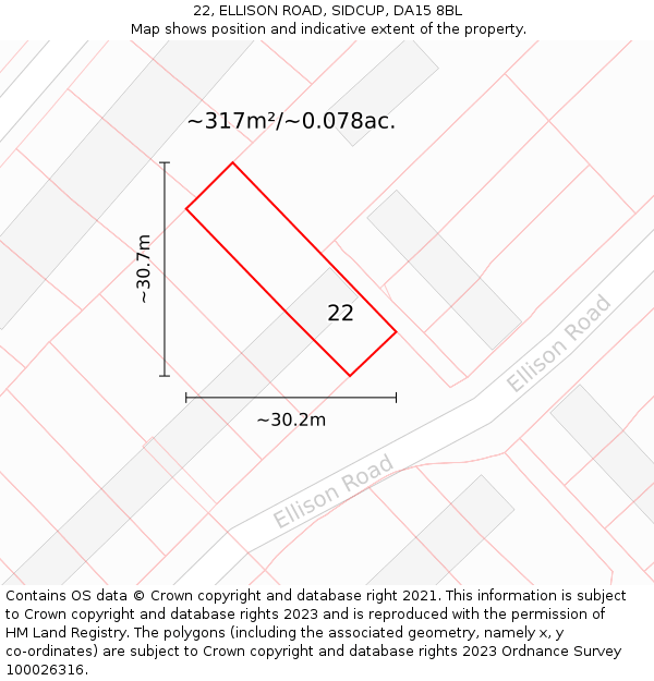 22, ELLISON ROAD, SIDCUP, DA15 8BL: Plot and title map