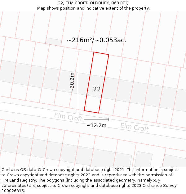 22, ELM CROFT, OLDBURY, B68 0BQ: Plot and title map