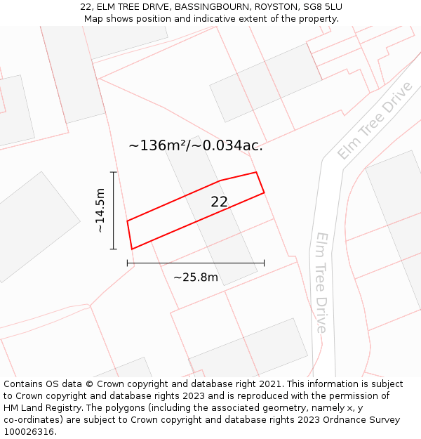 22, ELM TREE DRIVE, BASSINGBOURN, ROYSTON, SG8 5LU: Plot and title map