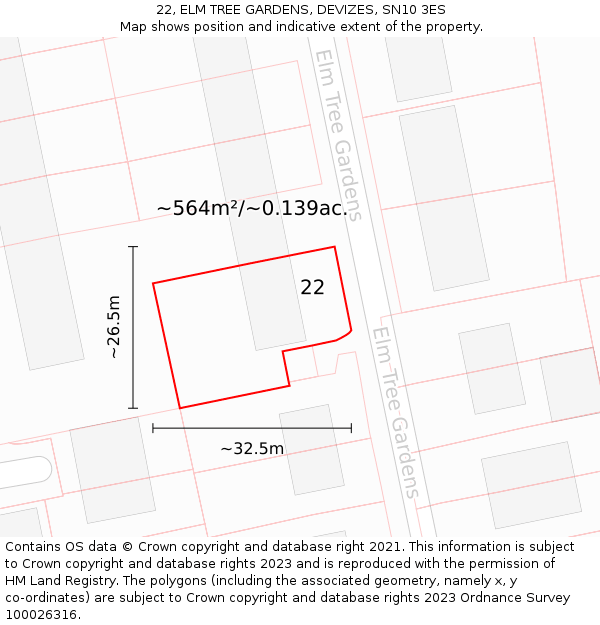 22, ELM TREE GARDENS, DEVIZES, SN10 3ES: Plot and title map