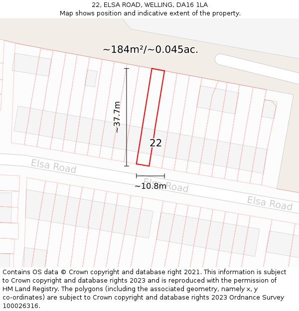 22, ELSA ROAD, WELLING, DA16 1LA: Plot and title map