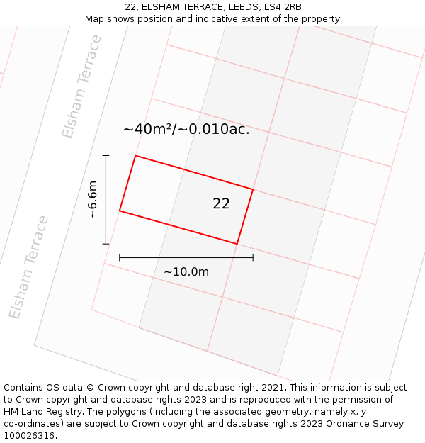22, ELSHAM TERRACE, LEEDS, LS4 2RB: Plot and title map