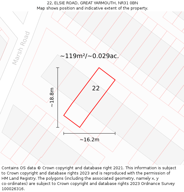 22, ELSIE ROAD, GREAT YARMOUTH, NR31 0BN: Plot and title map