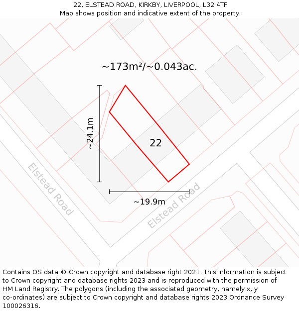 22, ELSTEAD ROAD, KIRKBY, LIVERPOOL, L32 4TF: Plot and title map