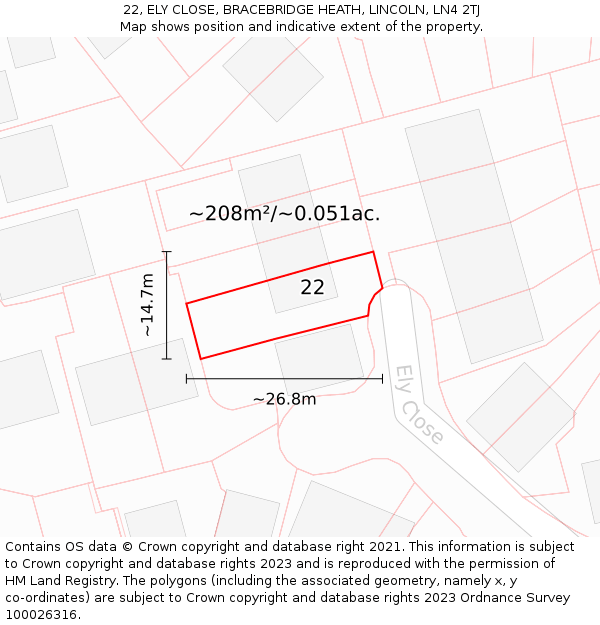 22, ELY CLOSE, BRACEBRIDGE HEATH, LINCOLN, LN4 2TJ: Plot and title map