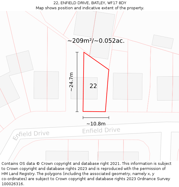 22, ENFIELD DRIVE, BATLEY, WF17 8DY: Plot and title map