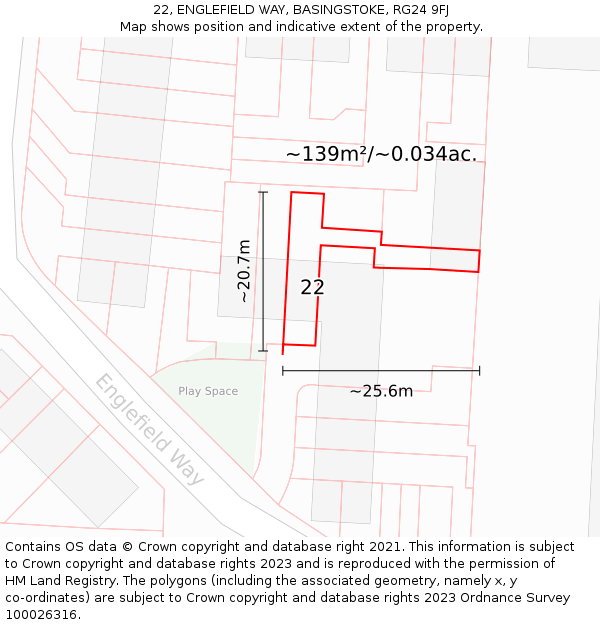 22, ENGLEFIELD WAY, BASINGSTOKE, RG24 9FJ: Plot and title map