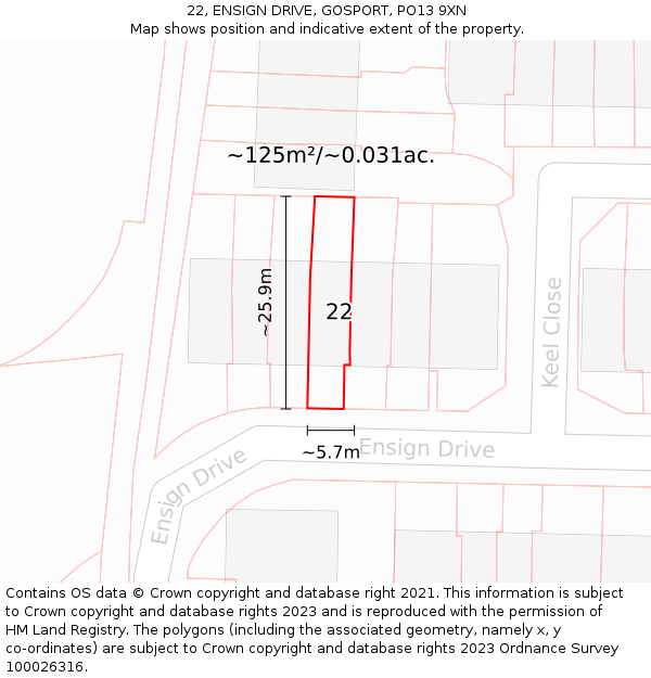 22, ENSIGN DRIVE, GOSPORT, PO13 9XN: Plot and title map