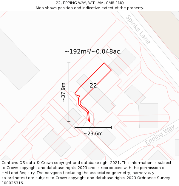 22, EPPING WAY, WITHAM, CM8 1NQ: Plot and title map