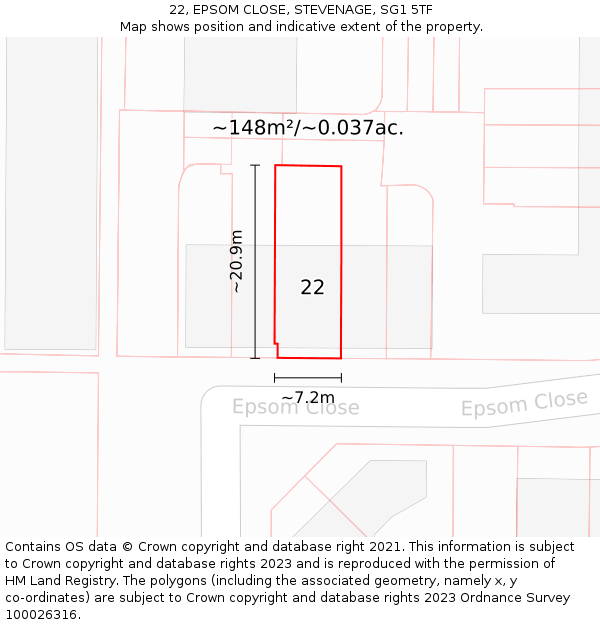 22, EPSOM CLOSE, STEVENAGE, SG1 5TF: Plot and title map