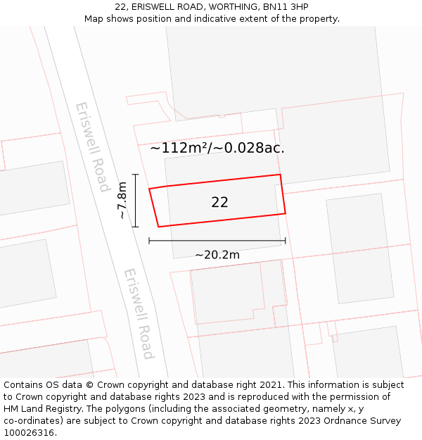 22, ERISWELL ROAD, WORTHING, BN11 3HP: Plot and title map