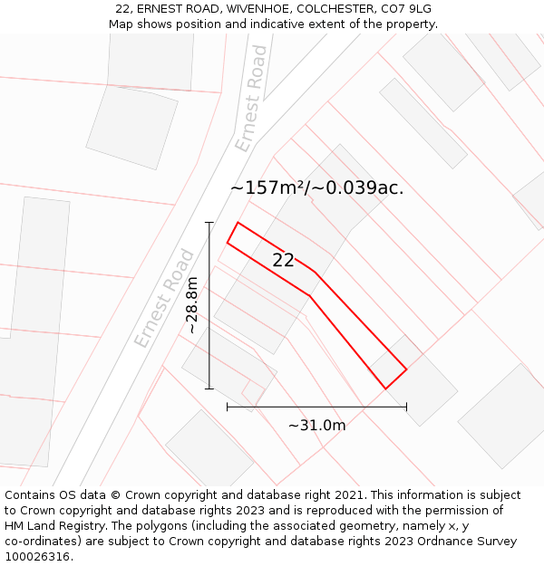 22, ERNEST ROAD, WIVENHOE, COLCHESTER, CO7 9LG: Plot and title map