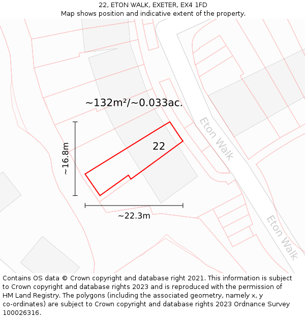 22, ETON WALK, EXETER, EX4 1FD: Plot and title map