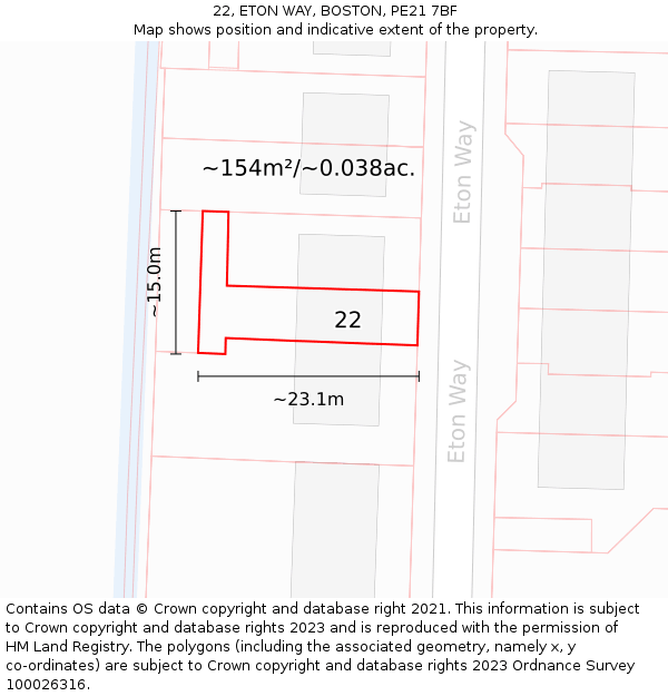 22, ETON WAY, BOSTON, PE21 7BF: Plot and title map