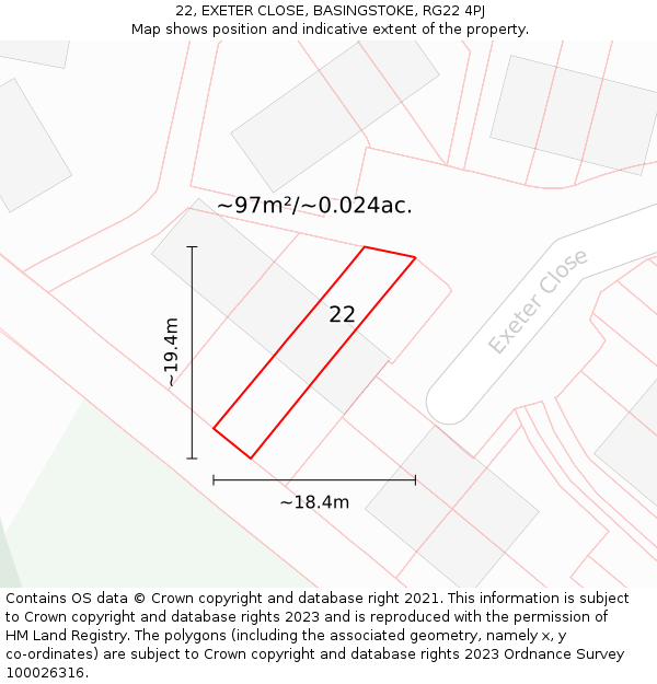 22, EXETER CLOSE, BASINGSTOKE, RG22 4PJ: Plot and title map