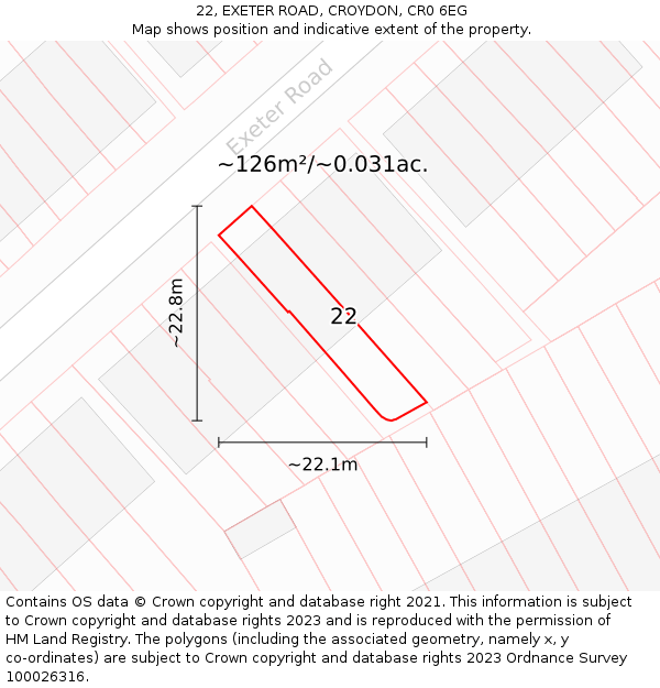 22, EXETER ROAD, CROYDON, CR0 6EG: Plot and title map