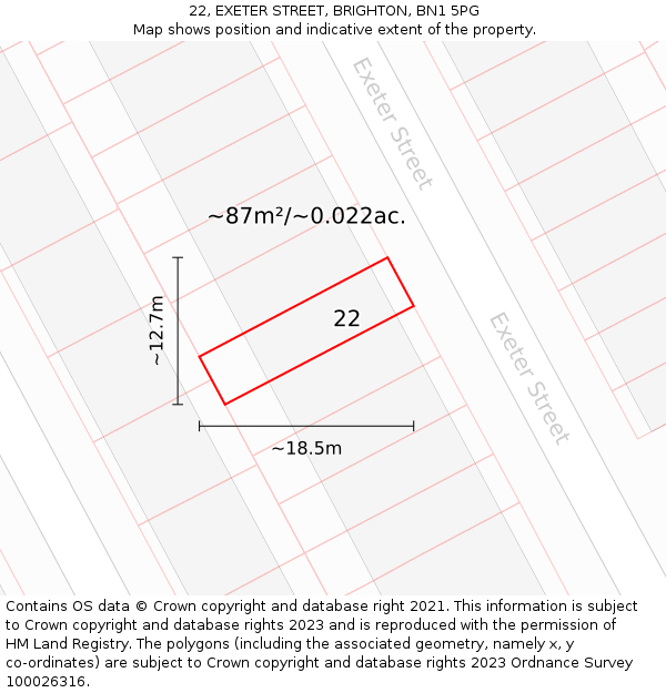 22, EXETER STREET, BRIGHTON, BN1 5PG: Plot and title map
