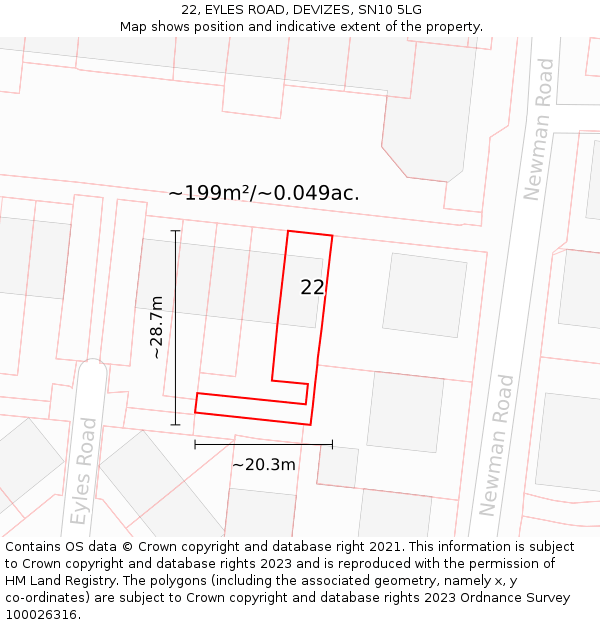 22, EYLES ROAD, DEVIZES, SN10 5LG: Plot and title map