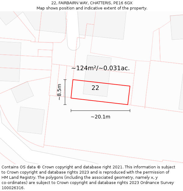 22, FAIRBAIRN WAY, CHATTERIS, PE16 6GX: Plot and title map