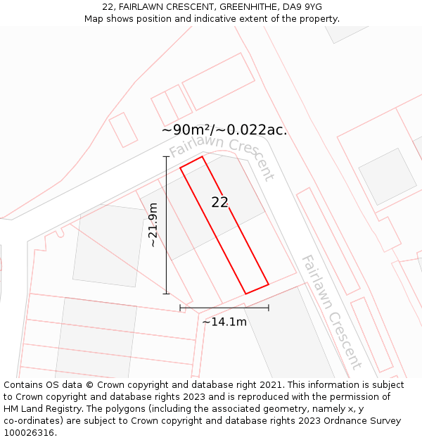 22, FAIRLAWN CRESCENT, GREENHITHE, DA9 9YG: Plot and title map