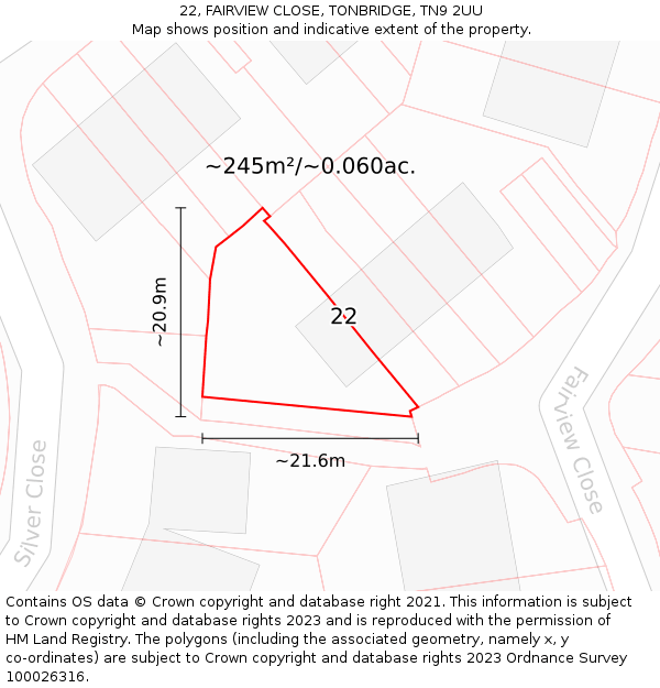 22, FAIRVIEW CLOSE, TONBRIDGE, TN9 2UU: Plot and title map