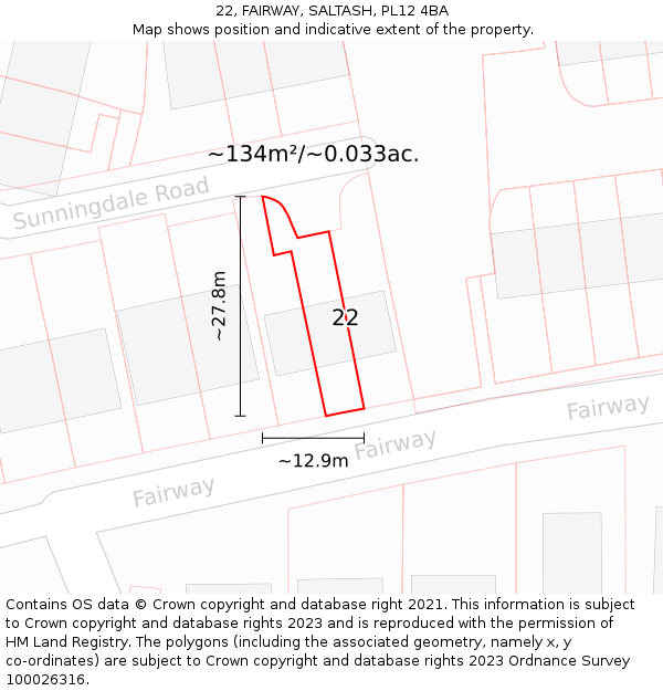 22, FAIRWAY, SALTASH, PL12 4BA: Plot and title map
