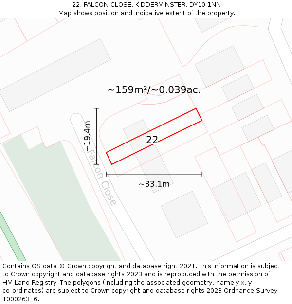 22, FALCON CLOSE, KIDDERMINSTER, DY10 1NN: Plot and title map