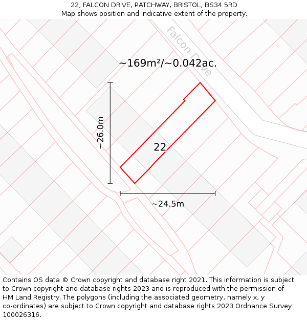 22, FALCON DRIVE, PATCHWAY, BRISTOL, BS34 5RD: Plot and title map