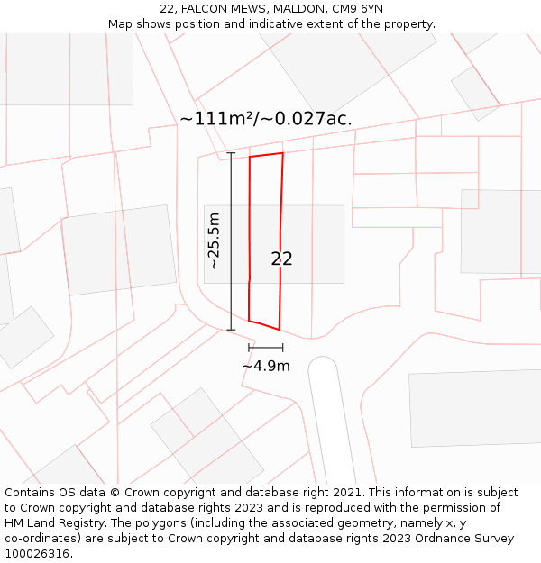 22, FALCON MEWS, MALDON, CM9 6YN: Plot and title map