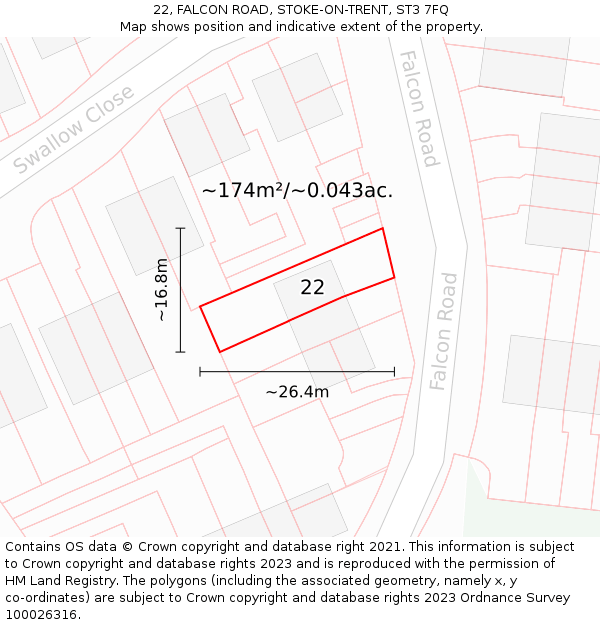 22, FALCON ROAD, STOKE-ON-TRENT, ST3 7FQ: Plot and title map