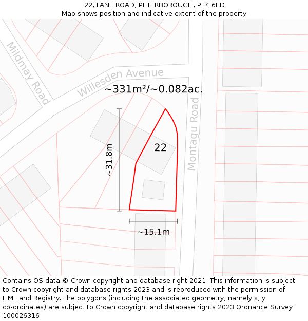 22, FANE ROAD, PETERBOROUGH, PE4 6ED: Plot and title map