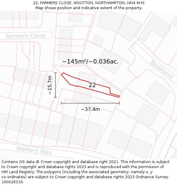 22, FARMERS CLOSE, WOOTTON, NORTHAMPTON, NN4 6HS: Plot and title map