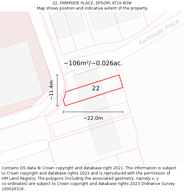 22, FARMSIDE PLACE, EPSOM, KT19 8GW: Plot and title map