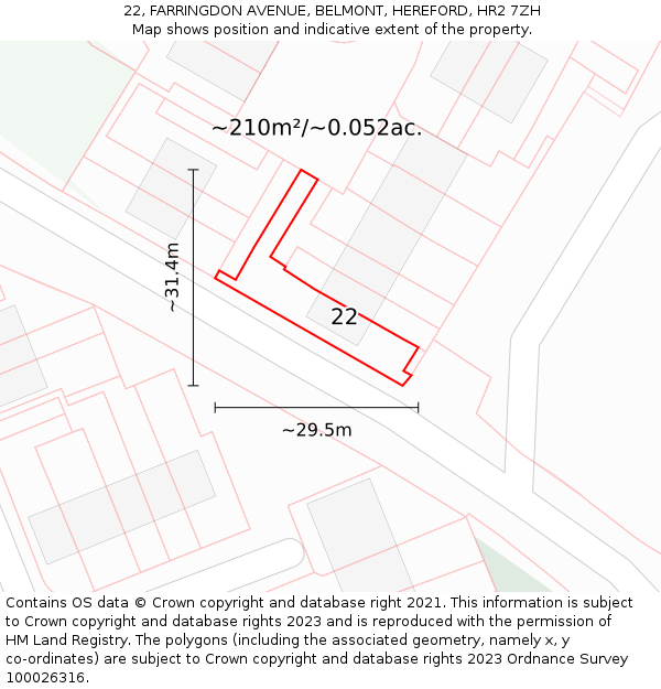 22, FARRINGDON AVENUE, BELMONT, HEREFORD, HR2 7ZH: Plot and title map