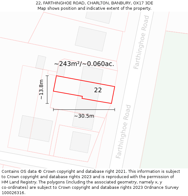 22, FARTHINGHOE ROAD, CHARLTON, BANBURY, OX17 3DE: Plot and title map